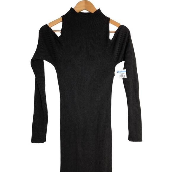 ASTR  Essential Cold Shoulder Dress Mock Neck Midi Sweater Gray NWT L - Picture 4 of 10